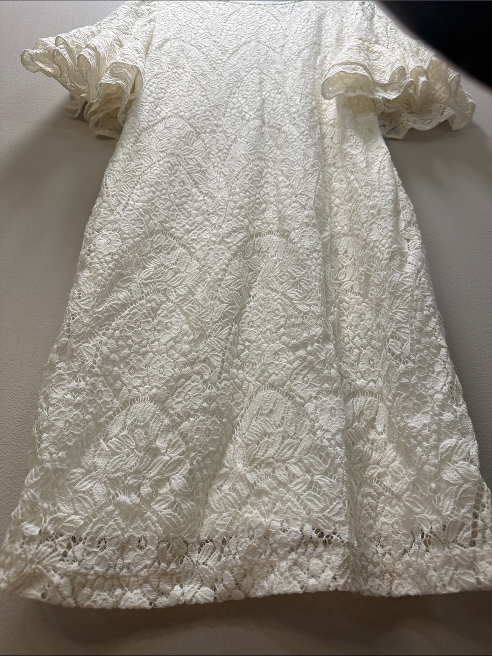 White Lace Dress with Short Bell Sleeve / Bridal Shower or Christmas Party - Picture 10 of 16